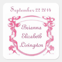 Girl Baby Announcement Pink Ribbon Frame Sticker