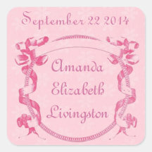 Girl Baby Announcement Pink Ribbon Frame V03 Stickers