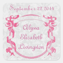 Girl Baby Announcement Pink Ribbon Frame V06 Sticker