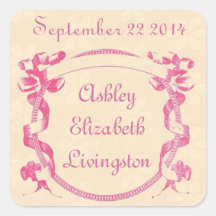 Girl Baby Announcement Pink Ribbon Frame V08 Stickers