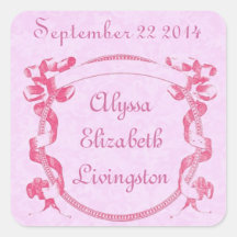 Girl Baby Announcement Pink Ribbon Frame V2 Stickers