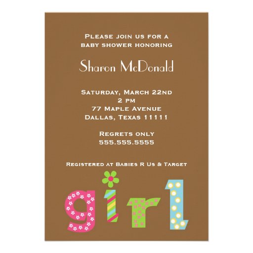 GIRL baby shower invitation mod typography
