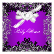 Girl Baby Shower Pretty Purple White Black Personalized Announcement