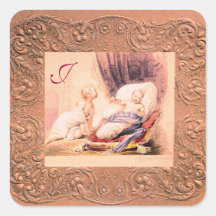 GIRL BABY SHOWER SQUARE  MONOGRAM SQUARE STICKERS