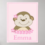 GIRL Bambino Monkey Nursery Room Baby Art Print