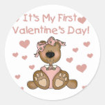 Girl Bear 1st Valentine's Day Round Sticker