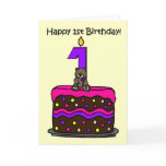 girl bear on cake 1st birthday cards