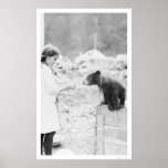 Girl & Bear Seward, Alaska 1912 Print