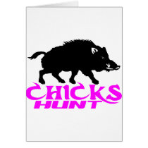 GIRL BOAR HUNTING GREETING CARD