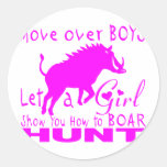 GIRL BOAR HUNTING ROUND STICKERS