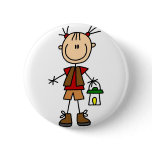 Girl Camping With Lantern Button