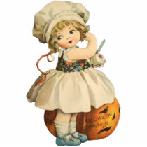 Girl Carving Apple Halloween Ornament Acrylic Cut Out