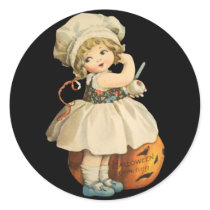 Girl Carving Apple Halloween Stickers