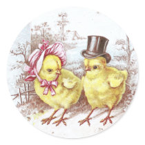Girl Chick, Boy Chick & Easter Lilies Round Sticker