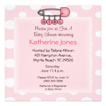 Girl  Diaper Pin  Shower Invitation