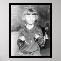 Girl Exhibiting Her Pet Snakes at School 1927 Print