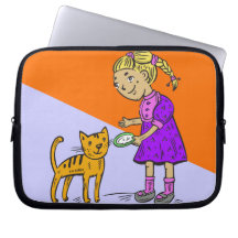 Girl Feeding Cat Laptop Computer Sleeves