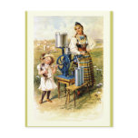 Girl Feeding Cream to Cat postcards