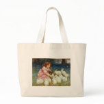 Girl feeding Rabbits bags
