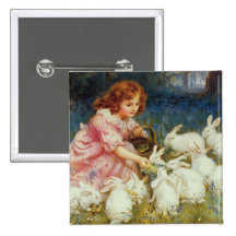 Girl feeding Rabbits Pin