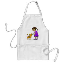 Girl Feeds Cat Aprons