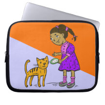 Girl Feeds Cat Laptop Computer Sleeves