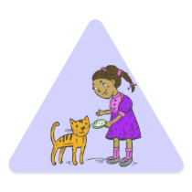 Girl Feeds Cat Sticker