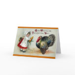 Girl Feeds Corn to Turkey Vintage Thanksgiving Greeting Cards