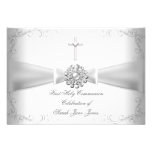 Girl First Holy Communion White Silver Announcements