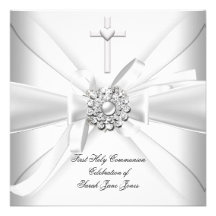 Girl First Holy Communion White Silver Invite