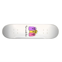 Girl ghosts in violet yellow and pink skateboard