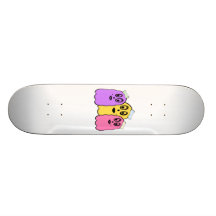 Girl ghosts in violet yellow pink skate board