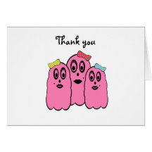Girl ghosts with bows in pink cards