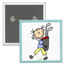 Girl Golfer With Bag and Clubs Pins
