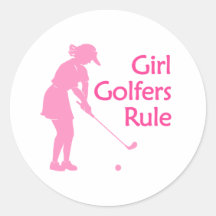 Girl Golfers Rule Round Sticker