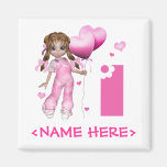 Girl Hearts 1st Birthday Fridge Magnets