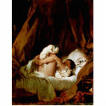 Girl In Bed With A Dog Playing By Fragonard, Jean- photo sculptures