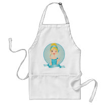Girl in blue aprons