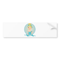 Girl in blue bumper stickers