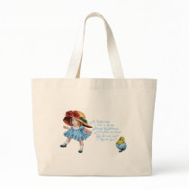 Girl in Bonnet & Blue Dress Vintage Easter Tote Bags