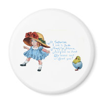 Girl in Bonnet & Blue Dress Vintage Easter Magnet