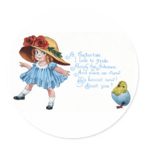 Girl in Bonnet & Blue Dress Vintage Easter Round Sticker
