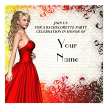 Girl in red dress bachelorette party custom announcements