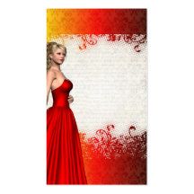 Girl in red dress business card templates