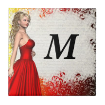 Girl in red dress ceramic tiles