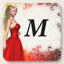 Girl in red dress drink coaster