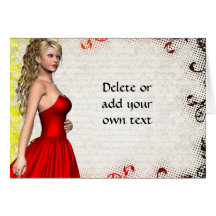 Girl in red dress greeting cards