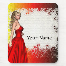Girl in red dress mousepads