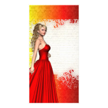 Girl in red dress photo card template