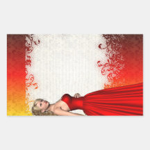 Girl in red dress rectangular sticker